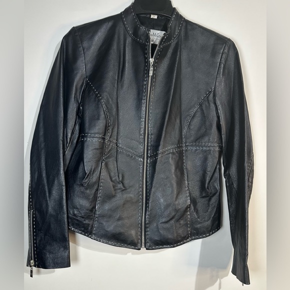 Pamela McCoy Collections Women’s Black Leather Jacket Lined w/ Stitching - Sz M - Picture 1 of 6